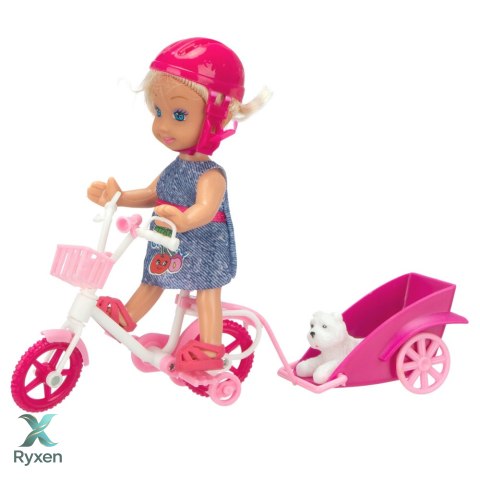 Zestaw Mini Laleczka Rower Przyczepka Kask Biały Piesek LEAN TOYS