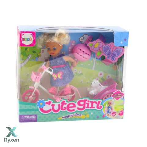 Zestaw Mini Laleczka Rower Przyczepka Kask Biały Piesek LEAN TOYS