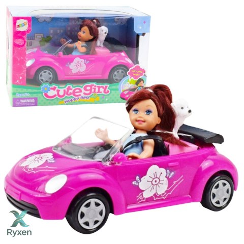 Zestaw Mini Laleczka Samochód Kabriolet Piesek LEAN TOYS