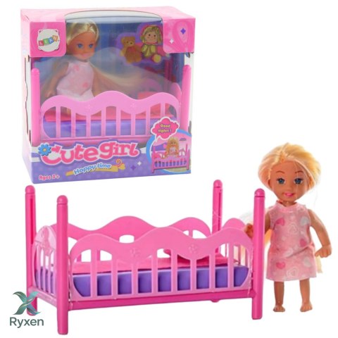 Zestaw Mini Laleczka W Piżamie Łóżeczko Różowe LEAN TOYS