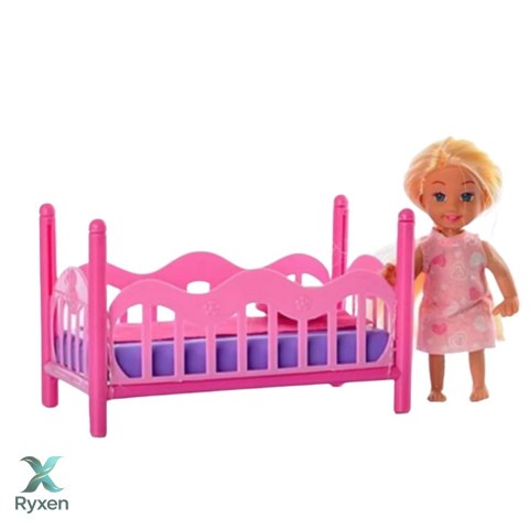 Zestaw Mini Laleczka W Piżamie Łóżeczko Różowe LEAN TOYS