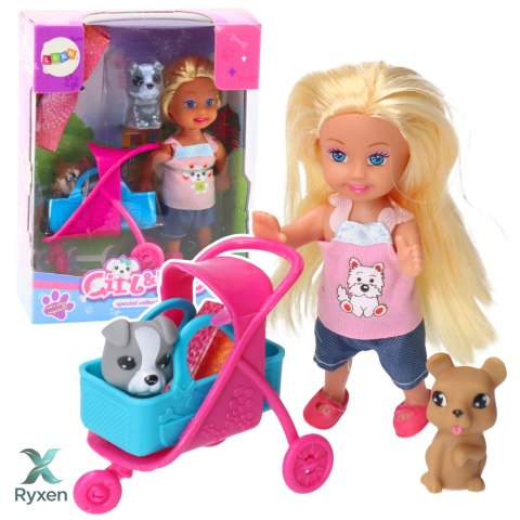 Zestaw Mini Laleczka Wózek Nosidełko Pieski Szary Brązowy LEAN TOYS