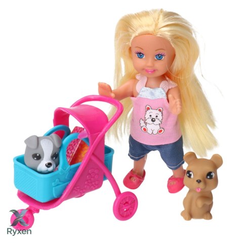 Zestaw Mini Laleczka Wózek Nosidełko Pieski Szary Brązowy LEAN TOYS
