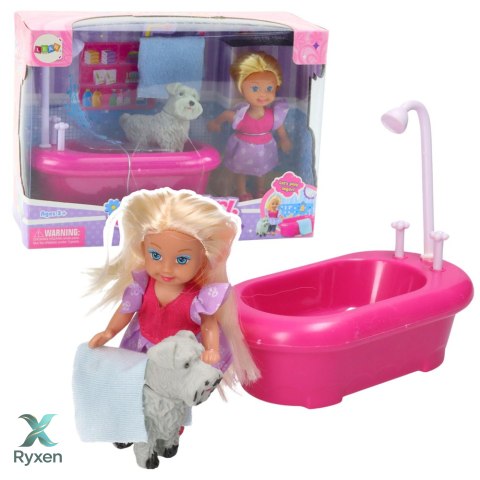 Zestaw Mini Laleczka Z Wanną i Białym Pieskiem Różowa LEAN TOYS