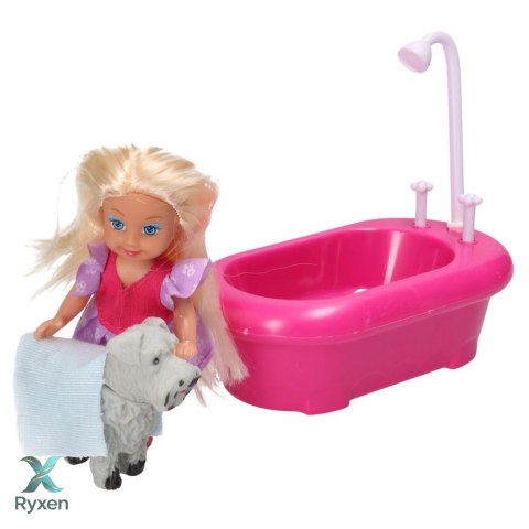 Zestaw Mini Laleczka Z Wanną i Białym Pieskiem Różowa LEAN TOYS