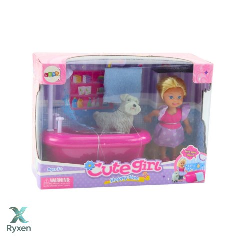 Zestaw Mini Laleczka Z Wanną i Białym Pieskiem Różowa LEAN TOYS