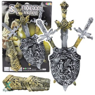 Zestaw Rycerski 3 Miecze Tarcza Ochraniacze Realistyczne Zdobienia LEAN TOYS