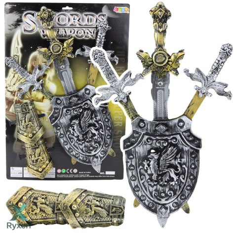 Zestaw Rycerski 3 Miecze Tarcza Ochraniacze Realistyczne Zdobienia LEAN TOYS