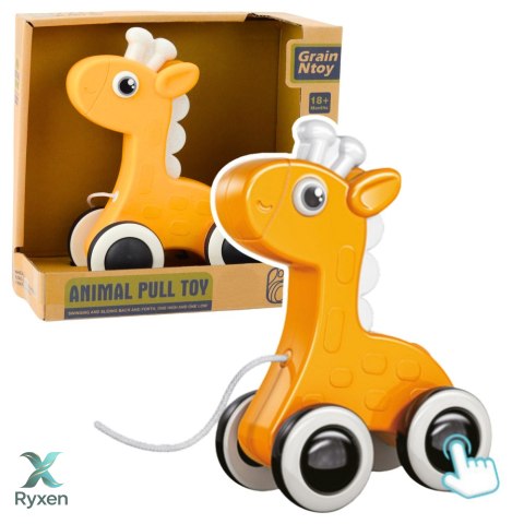 Żyrafa Zabawka Do Ciągnięcia Na Sznurku Piszczałka Eko Żółta LEAN TOYS