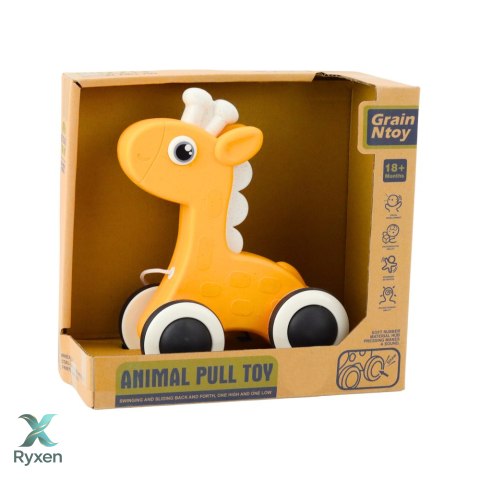 Żyrafa Zabawka Do Ciągnięcia Na Sznurku Piszczałka Eko Żółta LEAN TOYS