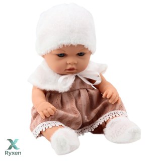 Lalka Bobas Beżowa Sukienka Czapka Kołnierzyk Skarpetki LEAN TOYS