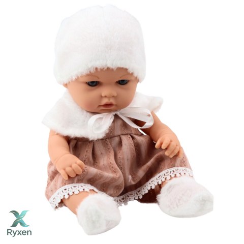 Lalka Bobas Beżowa Sukienka Czapka Kołnierzyk Skarpetki LEAN TOYS