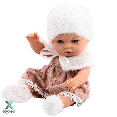 Lalka Bobas Beżowa Sukienka Czapka Kołnierzyk Skarpetki LEAN TOYS
