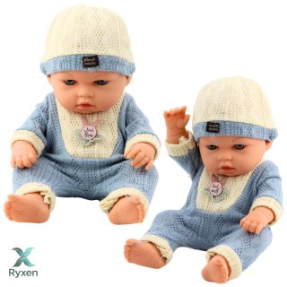 Lalka Bobas W Dzianinowym Niebieskim Ubranku Czapeczka LEAN TOYS