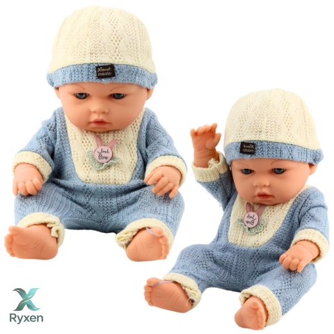 Lalka Bobas W Dzianinowym Niebieskim Ubranku Czapeczka LEAN TOYS