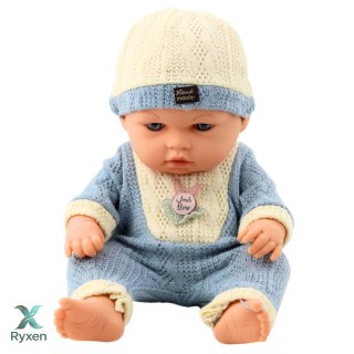 Lalka Bobas W Dzianinowym Niebieskim Ubranku Czapeczka LEAN TOYS