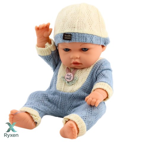 Lalka Bobas W Dzianinowym Niebieskim Ubranku Czapeczka LEAN TOYS
