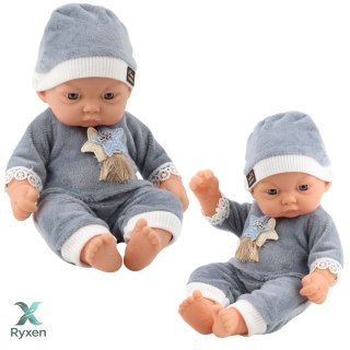 Lalka Bobas W Szarej Piżamce z Gwiazdkami Czapeczka LEAN TOYS