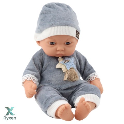 Lalka Bobas W Szarej Piżamce z Gwiazdkami Czapeczka LEAN TOYS