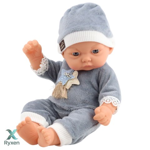Lalka Bobas W Szarej Piżamce z Gwiazdkami Czapeczka LEAN TOYS