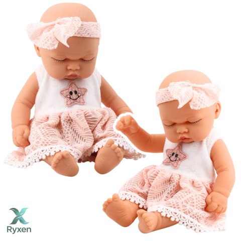 Lalka Śpiący Bobas Różowa Sukienka Z Koronką i Gwiazdką Opaska LEAN TOYS