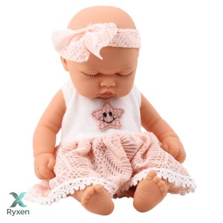 Lalka Śpiący Bobas Różowa Sukienka Z Koronką i Gwiazdką Opaska LEAN TOYS