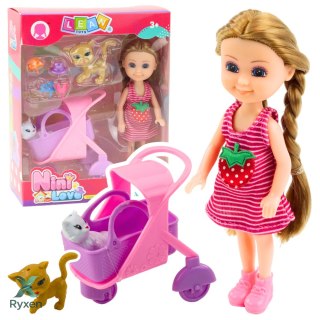 Mini Lalka Z Akcesoriami Wózek Kotki Zestaw Laleczka Różowa LEAN TOYS