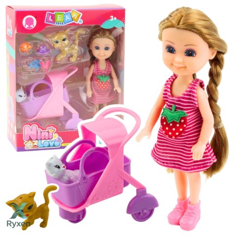 Mini Lalka Z Akcesoriami Wózek Kotki Zestaw Laleczka Różowa LEAN TOYS