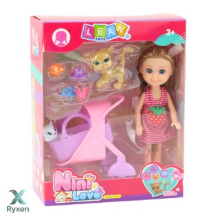 Mini Lalka Z Akcesoriami Wózek Kotki Zestaw Laleczka Różowa LEAN TOYS