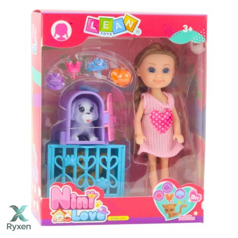 Mini Lalka Z Akcesoriami Wózek Kotki Zestaw Laleczka Różowa LEAN TOYS