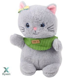 Pluszowa Maskotka Przytulanka Kot Szary Zielona Apaszka Kokardka 22cm LEAN TOYS