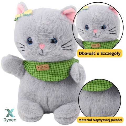 Pluszowa Maskotka Przytulanka Kot Szary Zielona Apaszka Kokardka 22cm LEAN TOYS