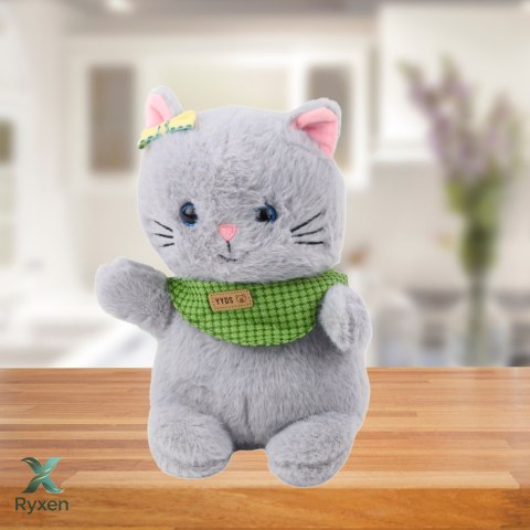 Pluszowa Maskotka Przytulanka Kot Szary Zielona Apaszka Kokardka 22cm LEAN TOYS