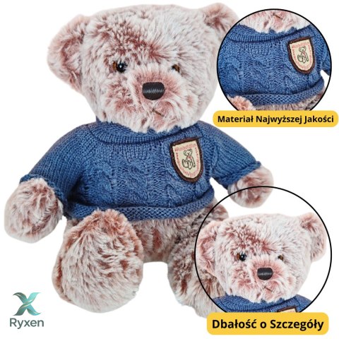 Pluszowa Maskotka Przytulanka Miś Szary Niebieski Sweterek 21cm LEAN TOYS