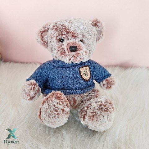 Pluszowa Maskotka Przytulanka Miś Szary Niebieski Sweterek 21cm LEAN TOYS