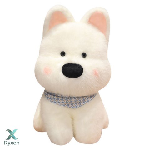 Pluszowa Maskotka Przytulanka Piesek Z Niebieską Chustą Biały 33cm LEAN TOYS