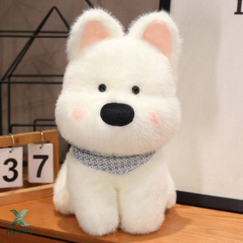 Pluszowa Maskotka Przytulanka Piesek Z Niebieską Chustą Biały 33cm LEAN TOYS