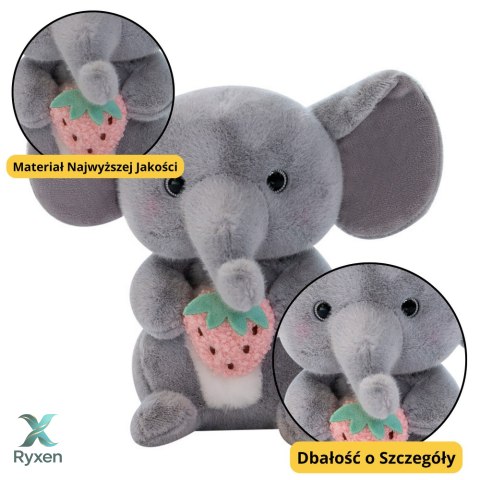 Pluszowa Maskotka Przytulanka Słoń Z Truskawką Szary 23cm LEAN TOYS