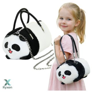 Pluszowa Torba Panda Uchwyty Metalowy Łańcuszek Czarno Biała 20cm LEAN TOYS