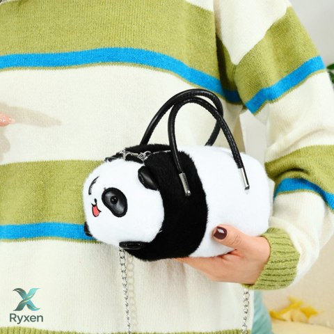 Pluszowa Torba Panda Uchwyty Metalowy Łańcuszek Czarno Biała 20cm LEAN TOYS