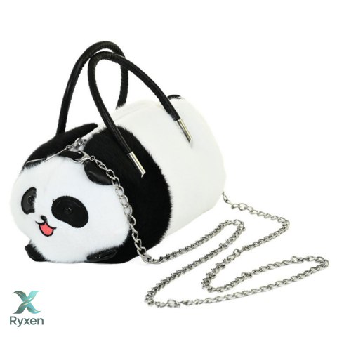 Pluszowa Torba Panda Uchwyty Metalowy Łańcuszek Czarno Biała 20cm LEAN TOYS