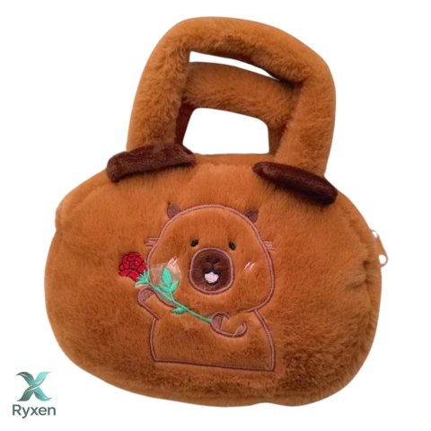 Torba Pluszowa Z Kapibarą Z Różą Brązowy 20cm LEAN TOYS