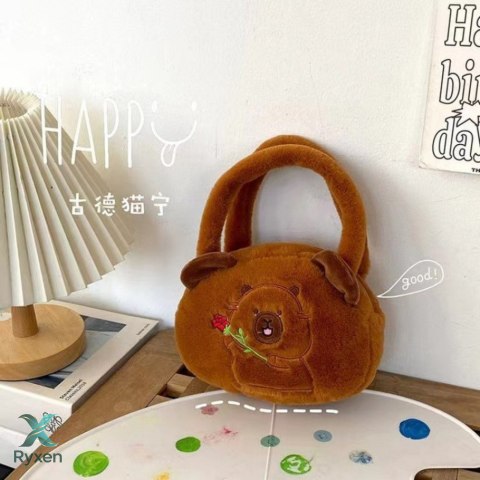Torba Pluszowa Z Kapibarą Z Różą Brązowy 20cm LEAN TOYS