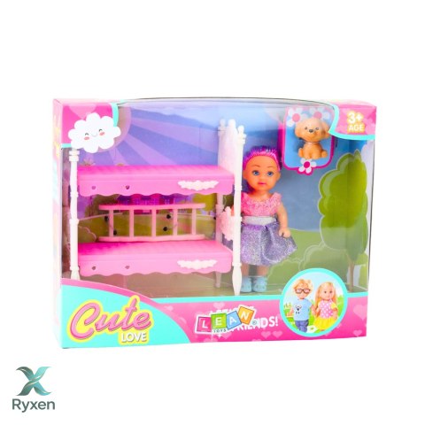 Zestaw Mini Laleczka W Sukience Łóżeczko Dwupiętrowe Piesek LEAN TOYS
