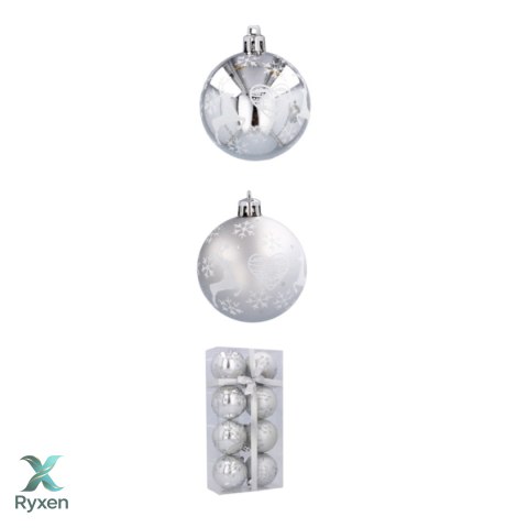 Bombki choinkowe 6cm kpl 8 szt SREBRNE W1 Chomik
