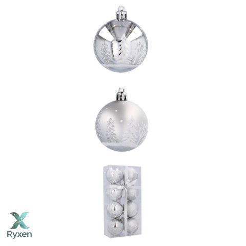 Bombki choinkowe 6cm kpl 8 szt SREBRNE W3 Chomik