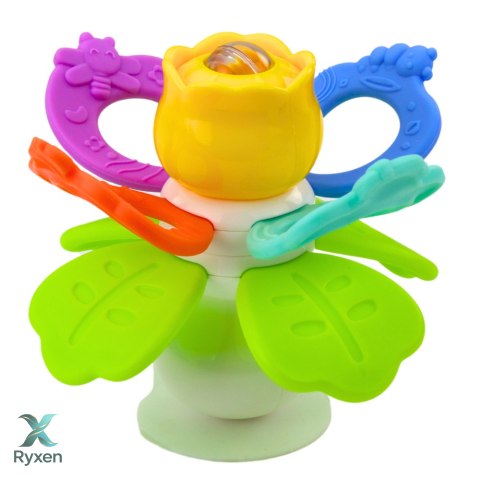 Zabawka Sensoryczna Dla Malucha Kwiatek Obrotowy Z Gryzakami i Przyssawką LEAN TOYS
