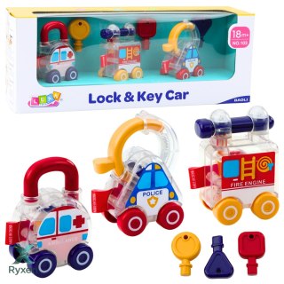 Zestaw Autek Z Kluczem Edukacyjne Policja Straż Karetka 3szt LEAN TOYS