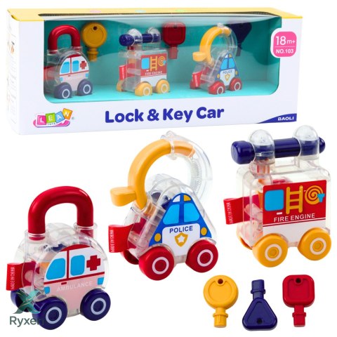 Zestaw Autek Z Kluczem Edukacyjne Policja Straż Karetka 3szt LEAN TOYS