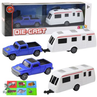 Zestaw Samochód Metalowy Z Kamperem Przyczepa Niebieski LEAN TOYS